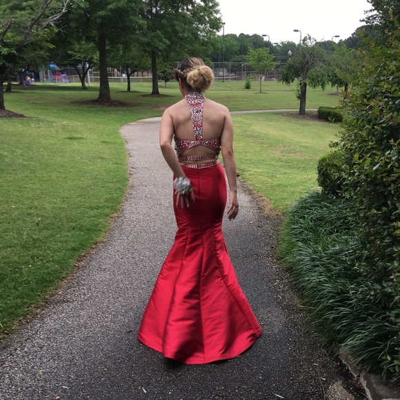 red rachel allan 2 piece prom dress - Picture 2 of 6
